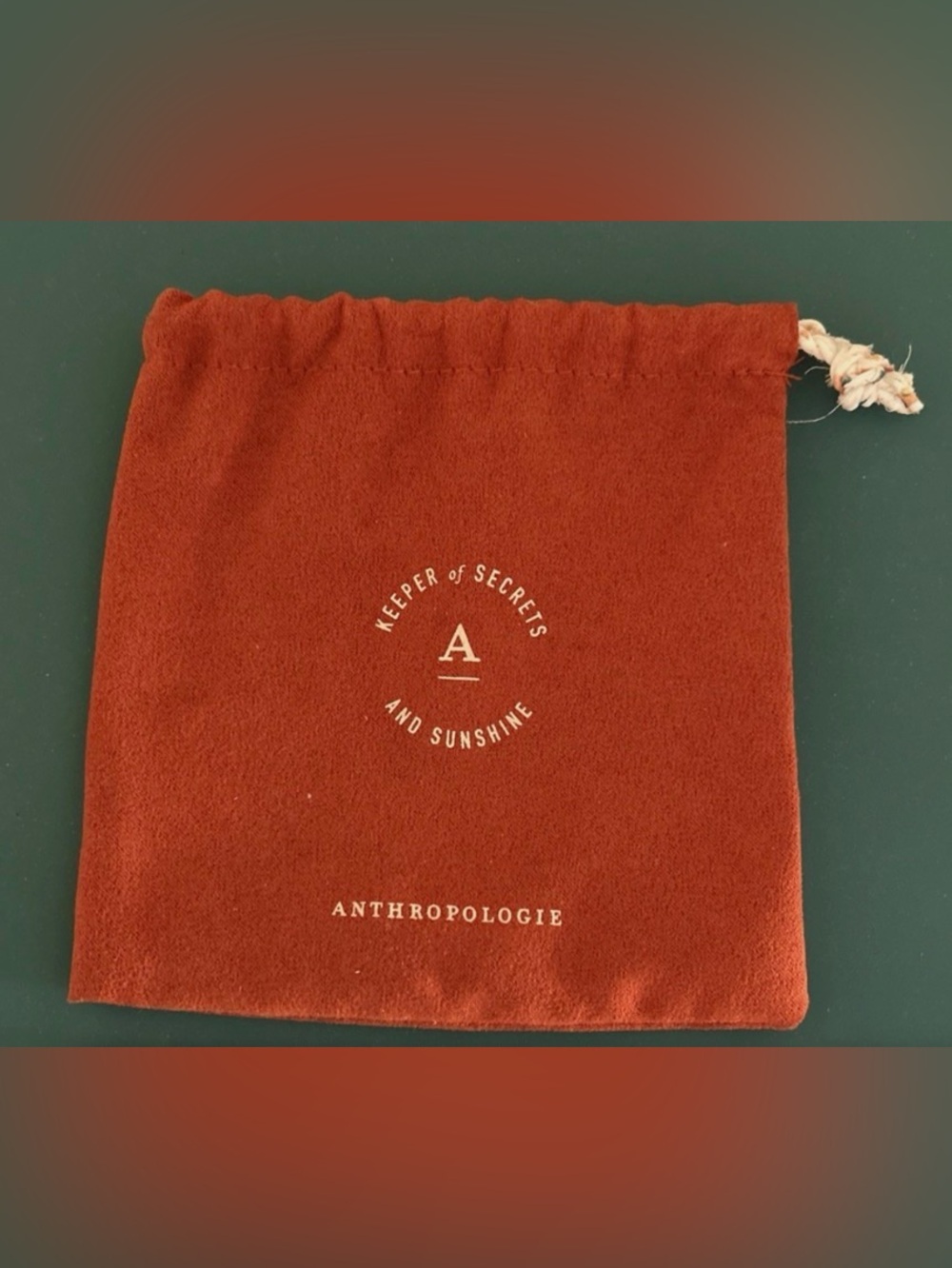 Anthropologie Burnt Orange Suede Like Logo Drawstring Pouch